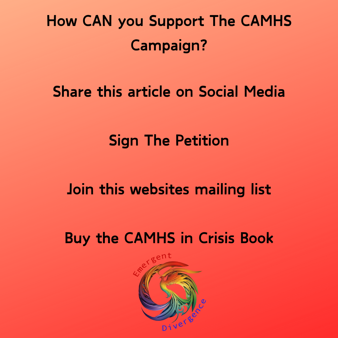 How can You Support the CAMHS Campaign?
<p>Share this article on social media</p>
<p>Sign the petition</p>
<p>Join this websites mailing list</p>
<p>But the CAMHS in Crisis Book" class="wp-image-5534" style="width:421px;height:auto"></figure></p>
<!-- /wp:image -->
<!-- wp:heading {