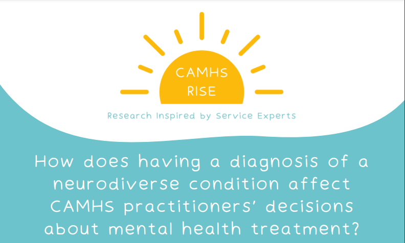 Image from the CAMHS RISE report showing the question "How does having a diagnosis of a neurodiverse condition affect CAMHS practitioners decisions about mental health treatment?"